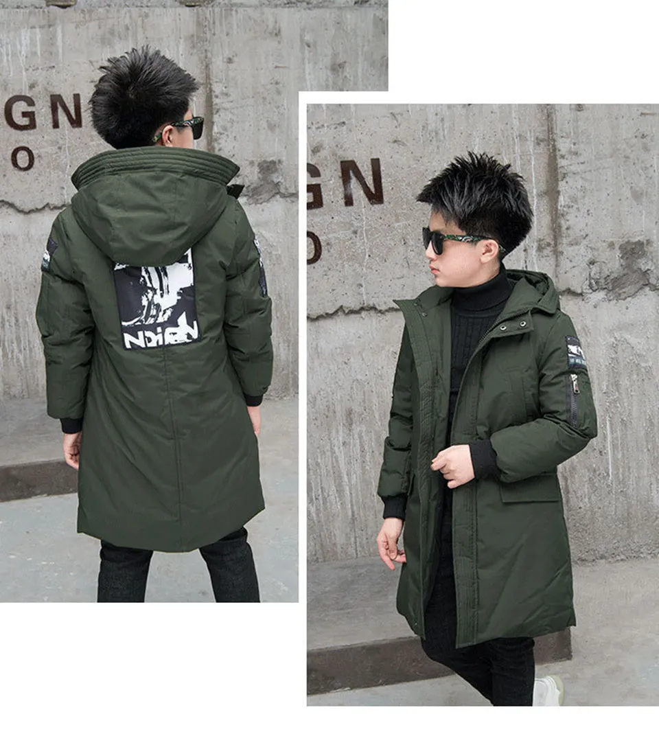 -30 Degree Children's Parka Winter Jackets Boys Warm Down Cotton-padded Coat Teen Thickening Clothes