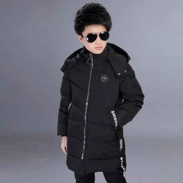 -30 Degree Children's Parka Winter Jackets Boys Warm Down Cotton-padded Coat Teen Thickening Clothes