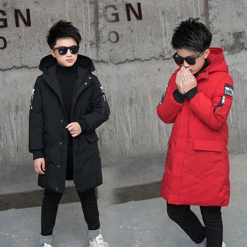 -30 Degree Children's Parka Winter Jackets Boys Warm Down Cotton-padded Coat Teen Thickening Clothes