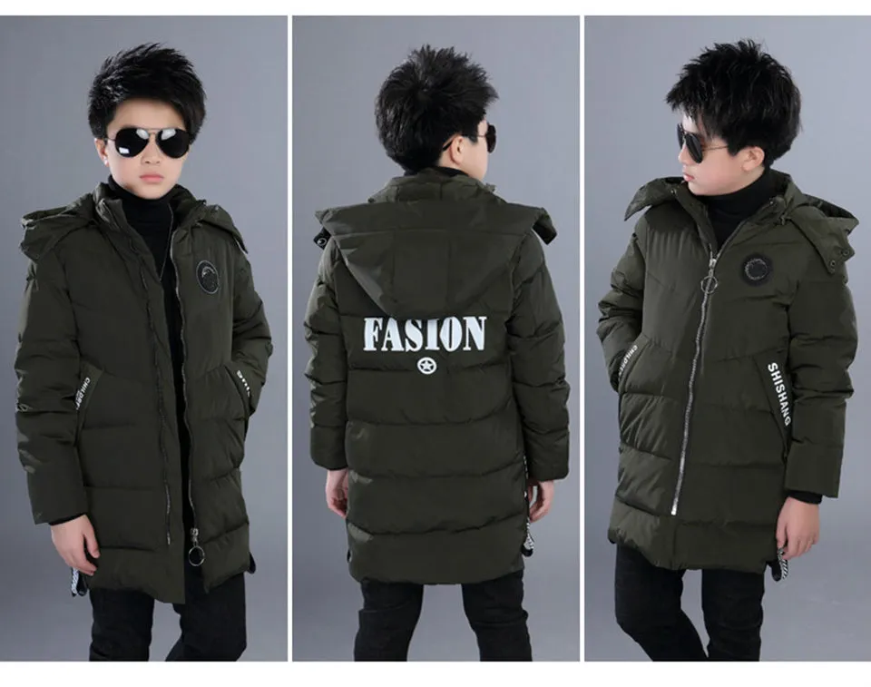 -30 Degree Children's Parka Winter Jackets Boys Warm Down Cotton-padded Coat Teen Thickening Clothes