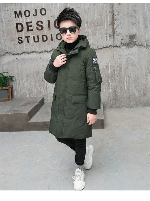 -30 Degree Children's Parka Winter Jackets Boys Warm Down Cotton-padded Coat Teen Thickening Clothes