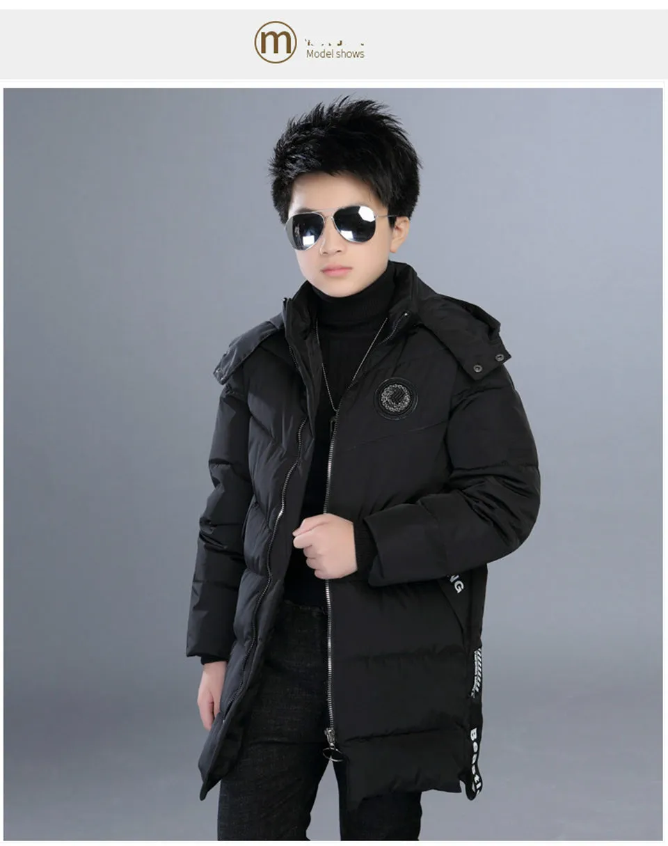 -30 Degree Children's Parka Winter Jackets Boys Warm Down Cotton-padded Coat Teen Thickening Clothes