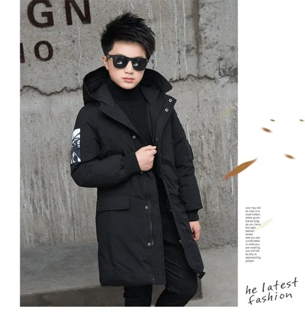 -30 Degree Children's Parka Winter Jackets Boys Warm Down Cotton-padded Coat Teen Thickening Clothes