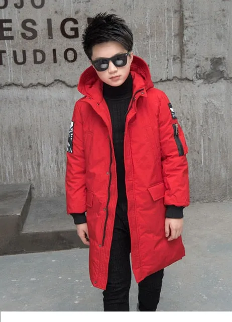 -30 Degree Children's Parka Winter Jackets Boys Warm Down Cotton-padded Coat Teen Thickening Clothes