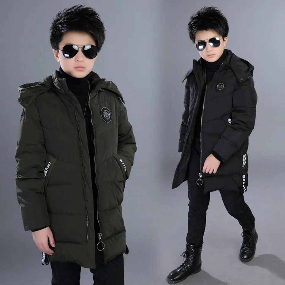 -30 Degree Children's Parka Winter Jackets Boys Warm Down Cotton-padded Coat Teen Thickening Clothes