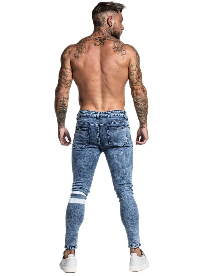 3749 Stonewashed Blue Knee Band Skinny Spray On Jeans