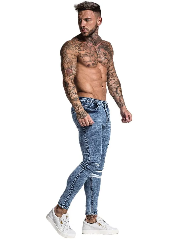 3749 Stonewashed Blue Knee Band Skinny Spray On Jeans