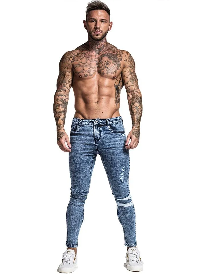 3749 Stonewashed Blue Knee Band Skinny Spray On Jeans