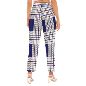 All-Over Print Women's Loose Straight-leg Pants 107 blue plaid print