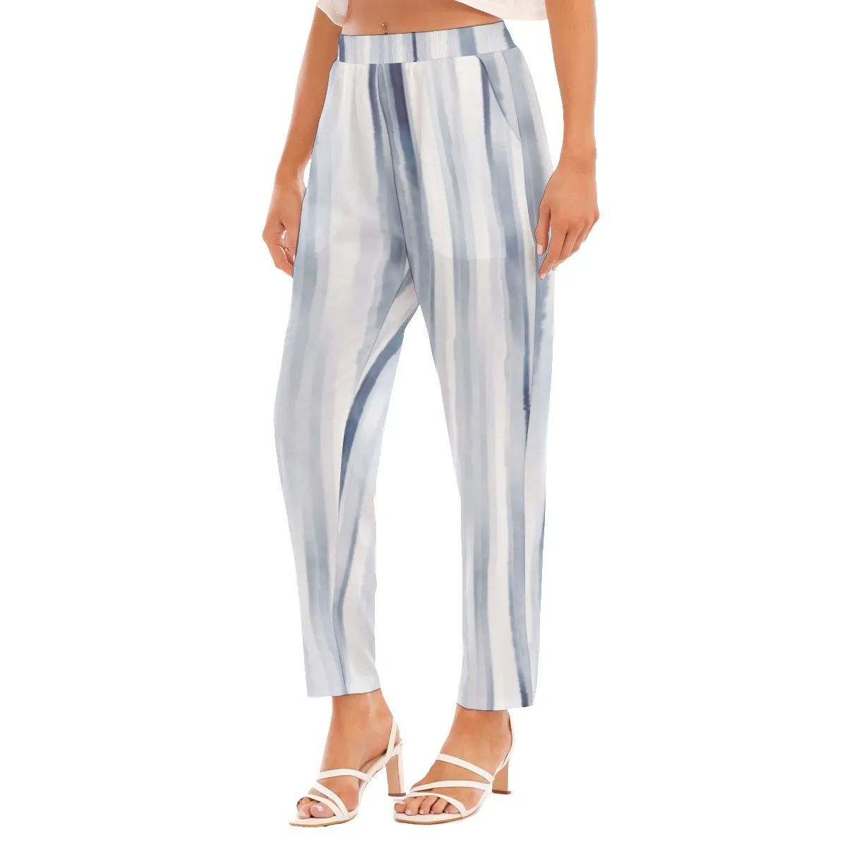 All-Over Print Women's Loose Straight-leg Pants49 blue gray, striped print