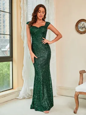 Audrey Elegant Green Sequined Evening Gown