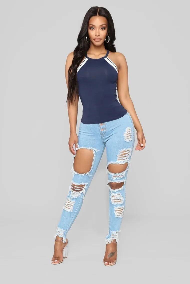 Back At it High Waist Jeans- Light blue