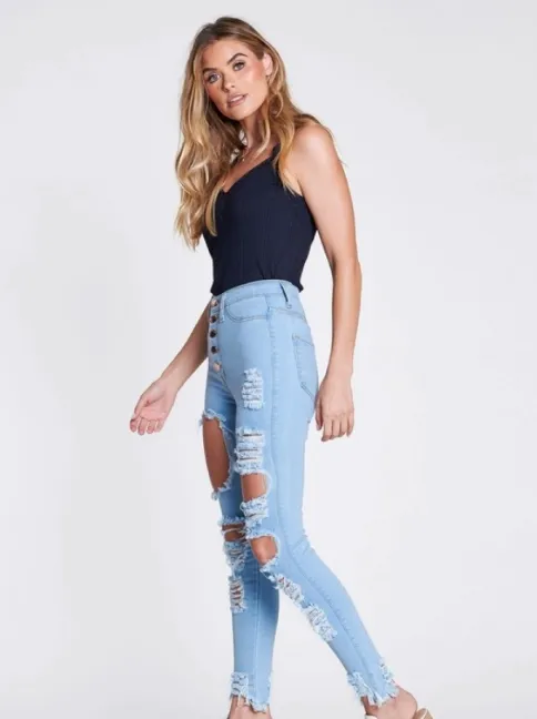 Back At it High Waist Jeans- Light blue