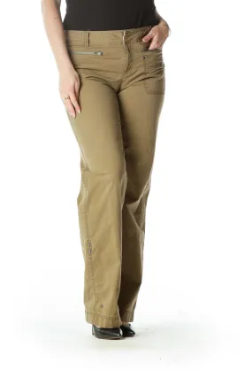 Beige Straight-Leg Pants