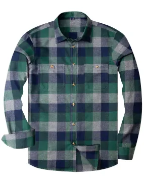 BIG & TALL Men's Button Down Long Sleeve Plaid Flannel Casual Shirts-Green&Grey