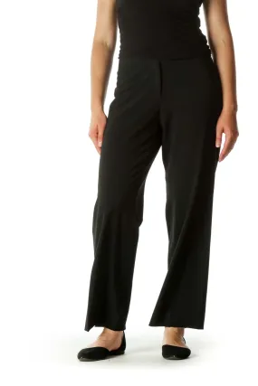 Black Buttoned Stretch Straight Leg Slacks