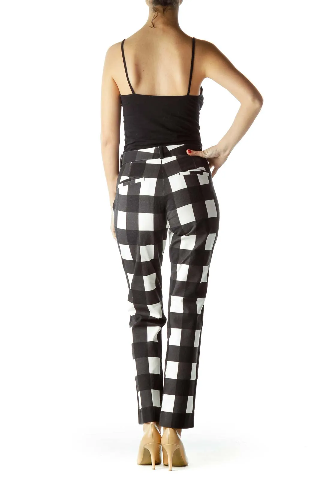 Black White Checkered Straight Leg Pants