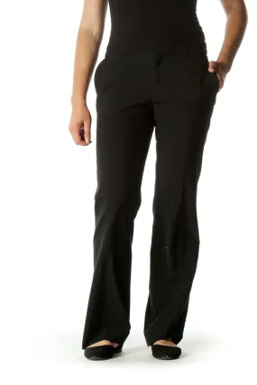 Black Wool Blend Straight Pocketed Leg Pants