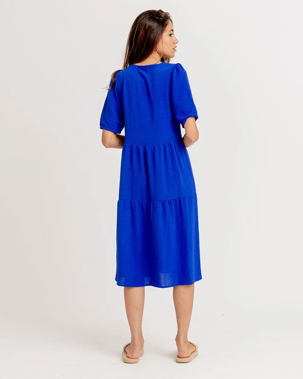 Blue Ruffled Midi Dress