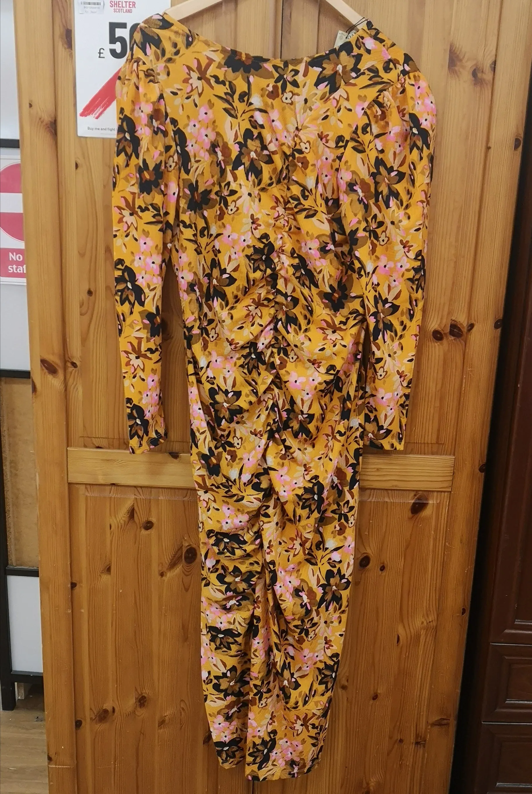 BNWT Oasis Floral Crinkle Gathered Front Detail Orange Midi Dress Size L