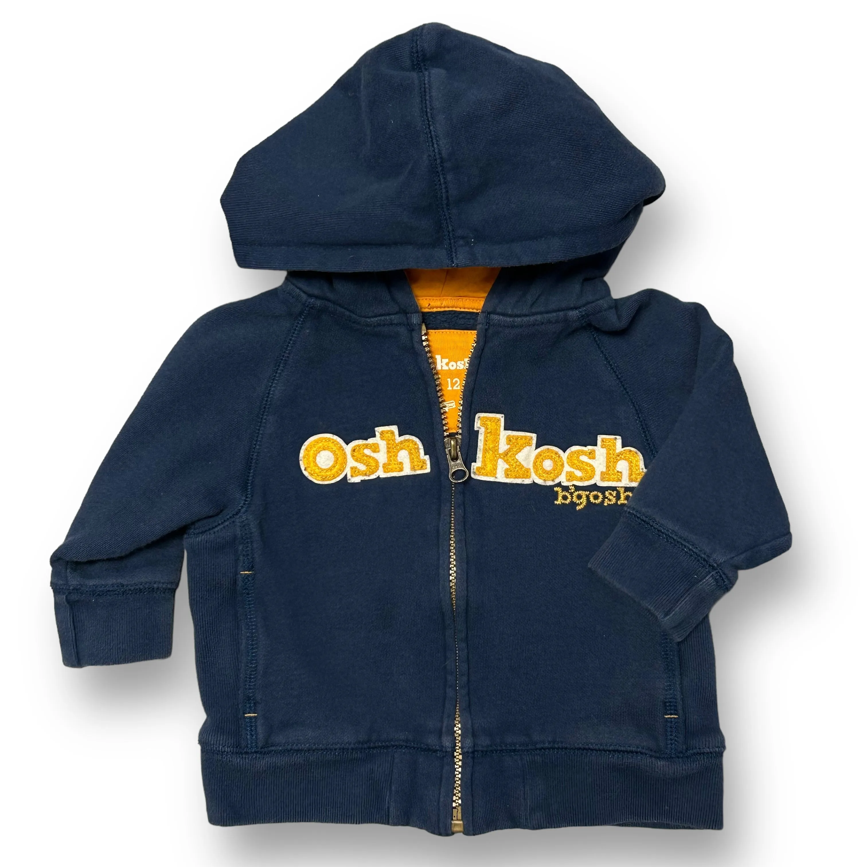 Boys OshKosh Size 12 Months Navy & Yellow Zippered Hooded Jacket