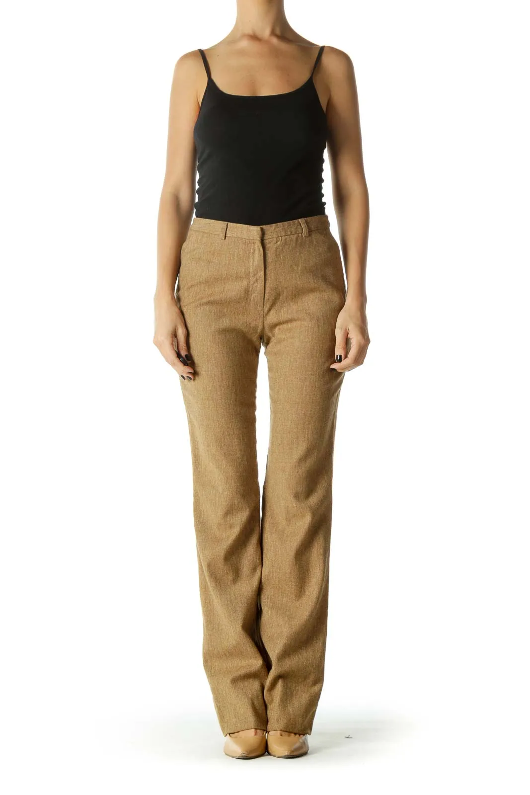 Brown High-Waisted Straight Leg Pants