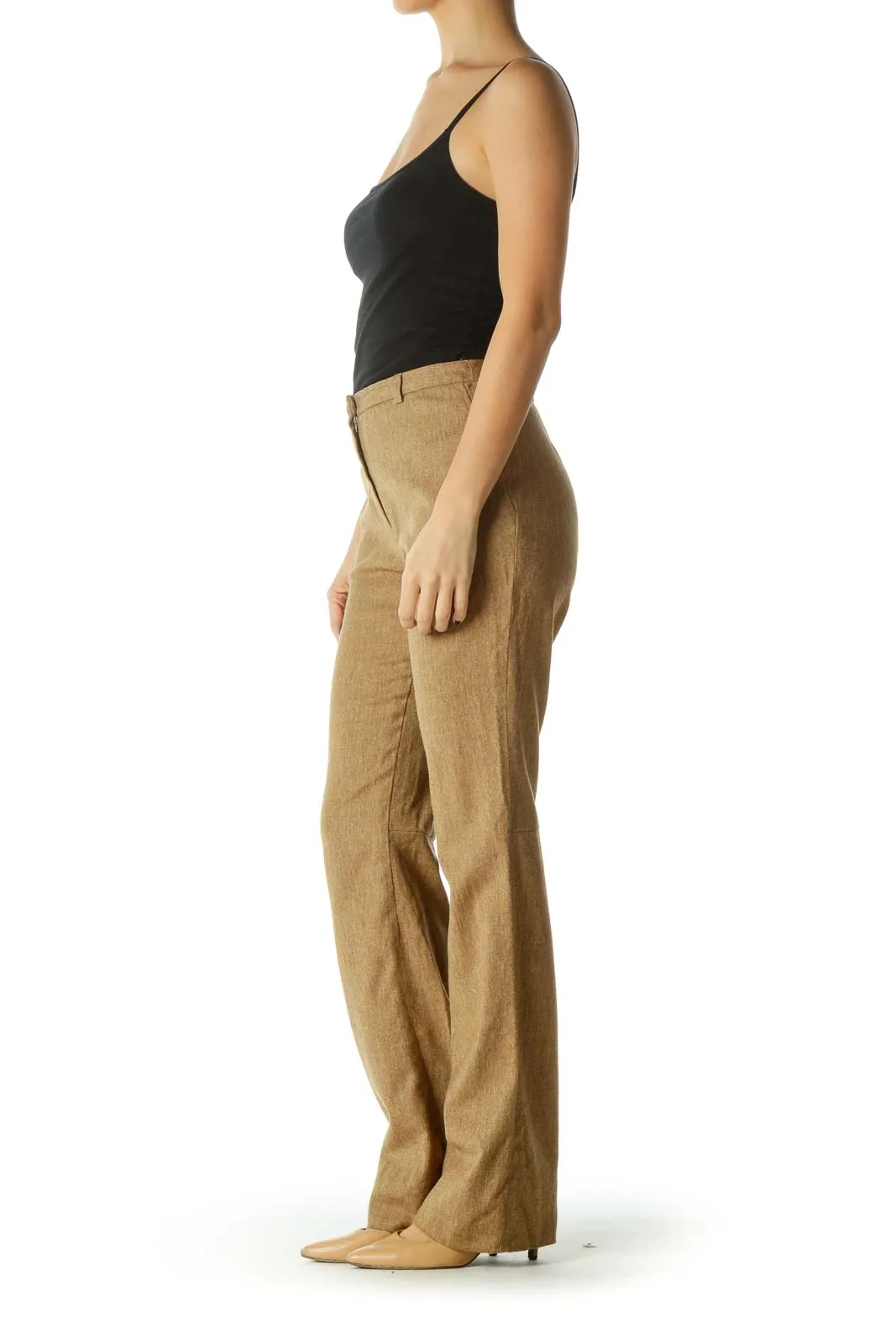 Brown High-Waisted Straight Leg Pants