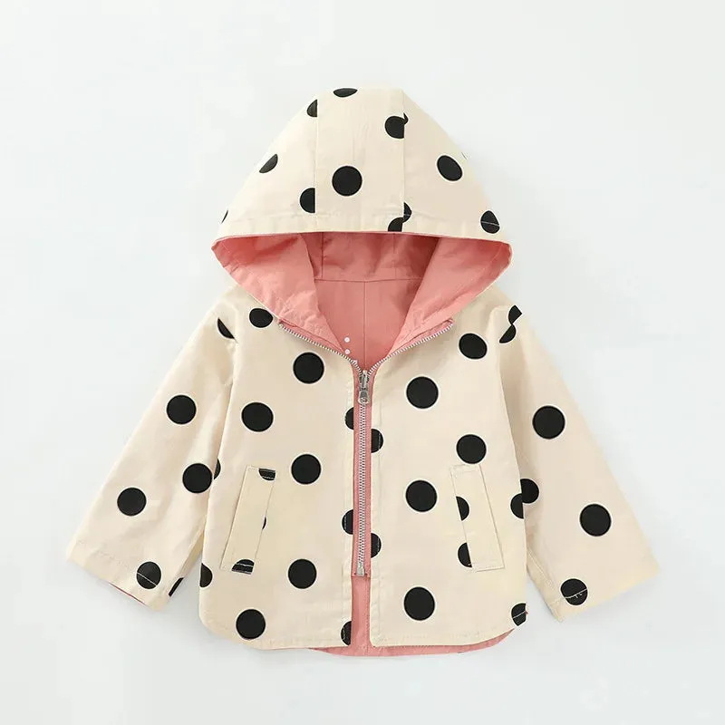 Children Jackets Girls Double Sided Outerwear Toddler Sport Coats Kids Hooded Clothing Spring Fall Boys Polka Dot Trench Coat