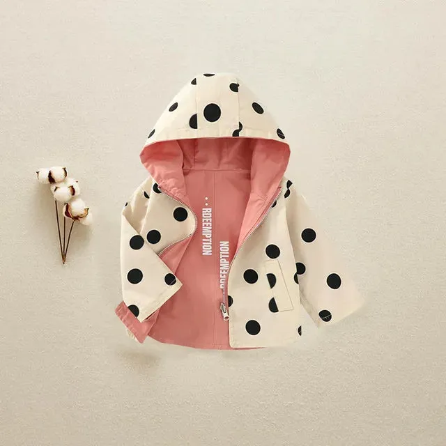 Children Jackets Girls Double Sided Outerwear Toddler Sport Coats Kids Hooded Clothing Spring Fall Boys Polka Dot Trench Coat