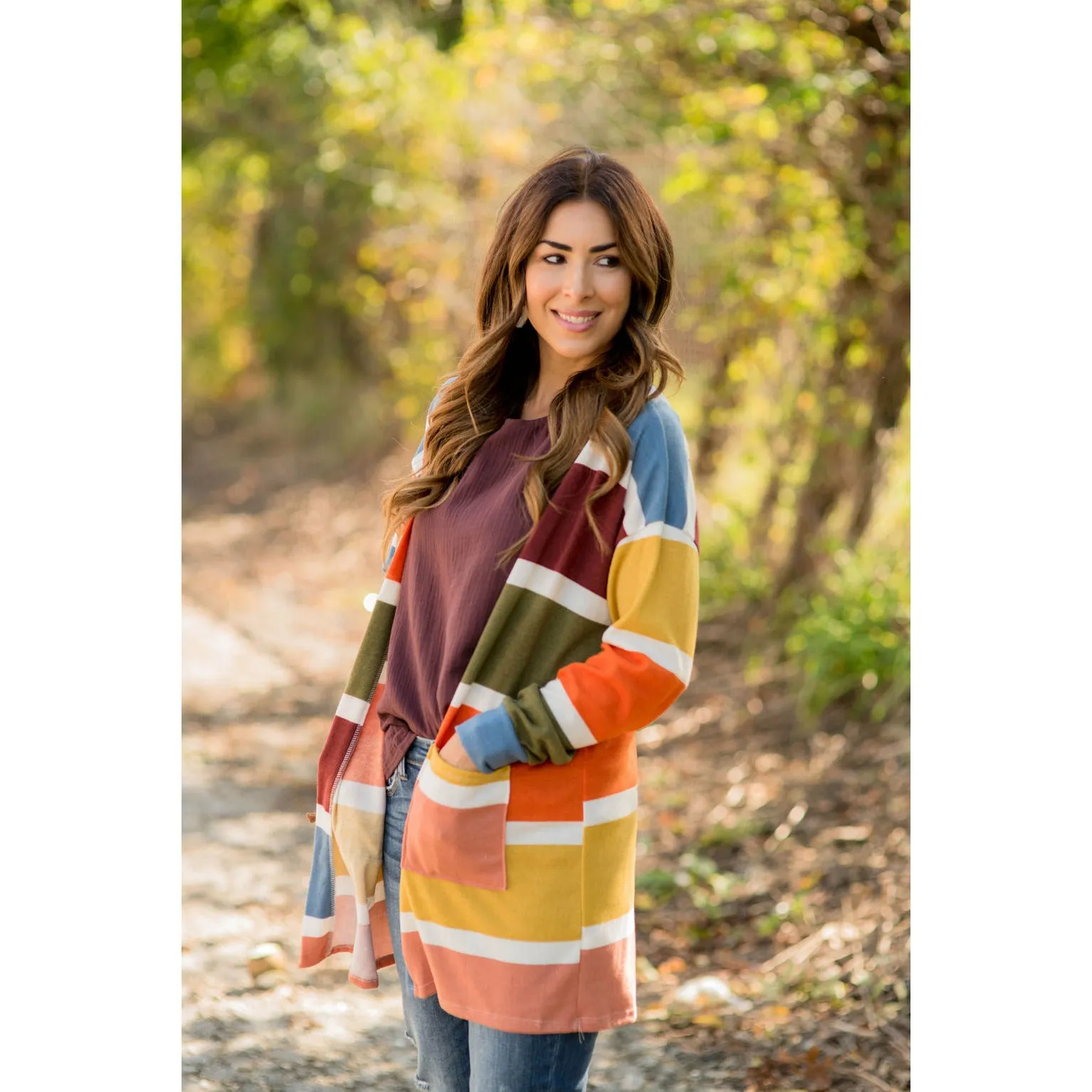 Color Blocked Mixed Stripe Cardigan