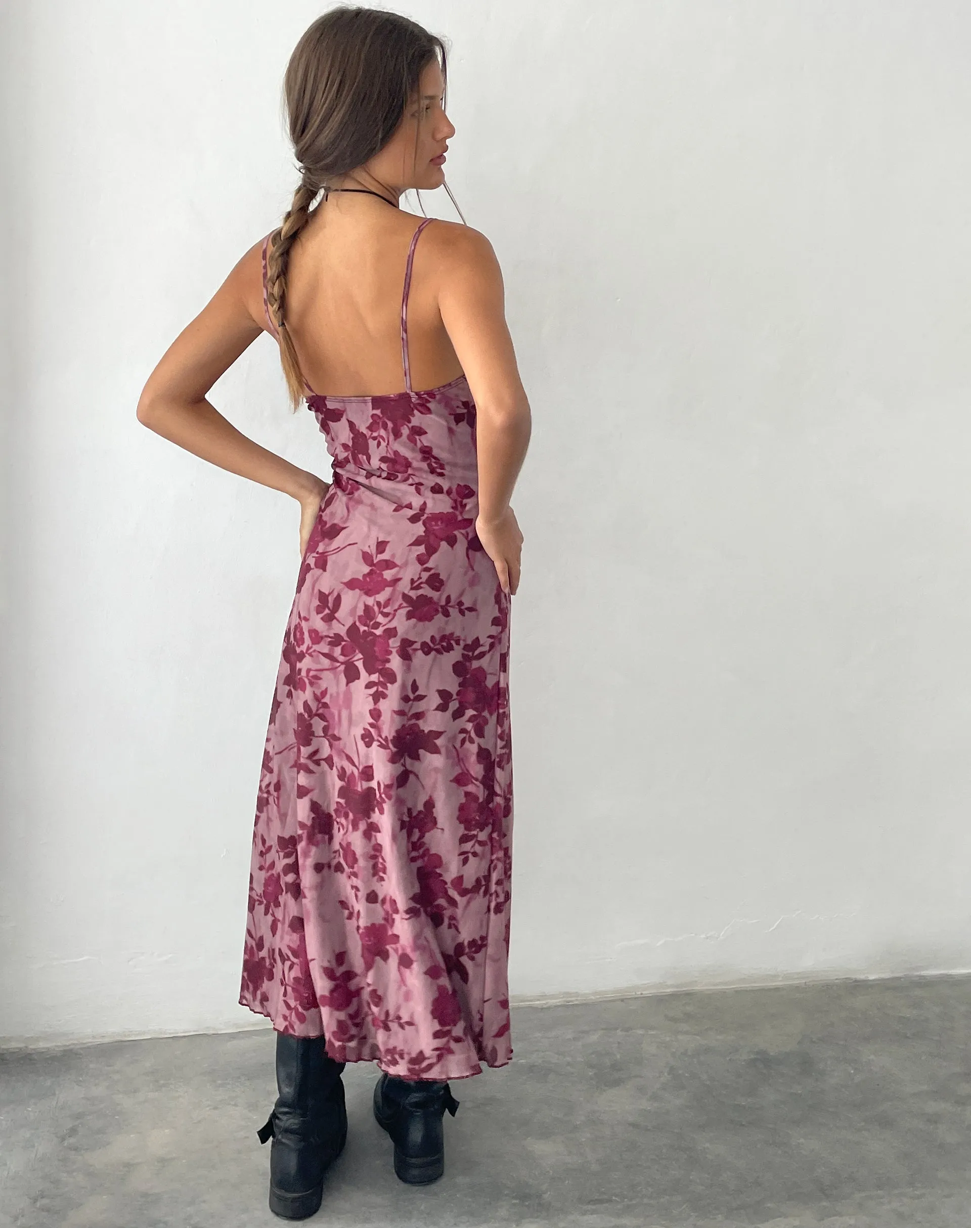 Coya Maxi Dress in Mesh Maroon Blurred Flower