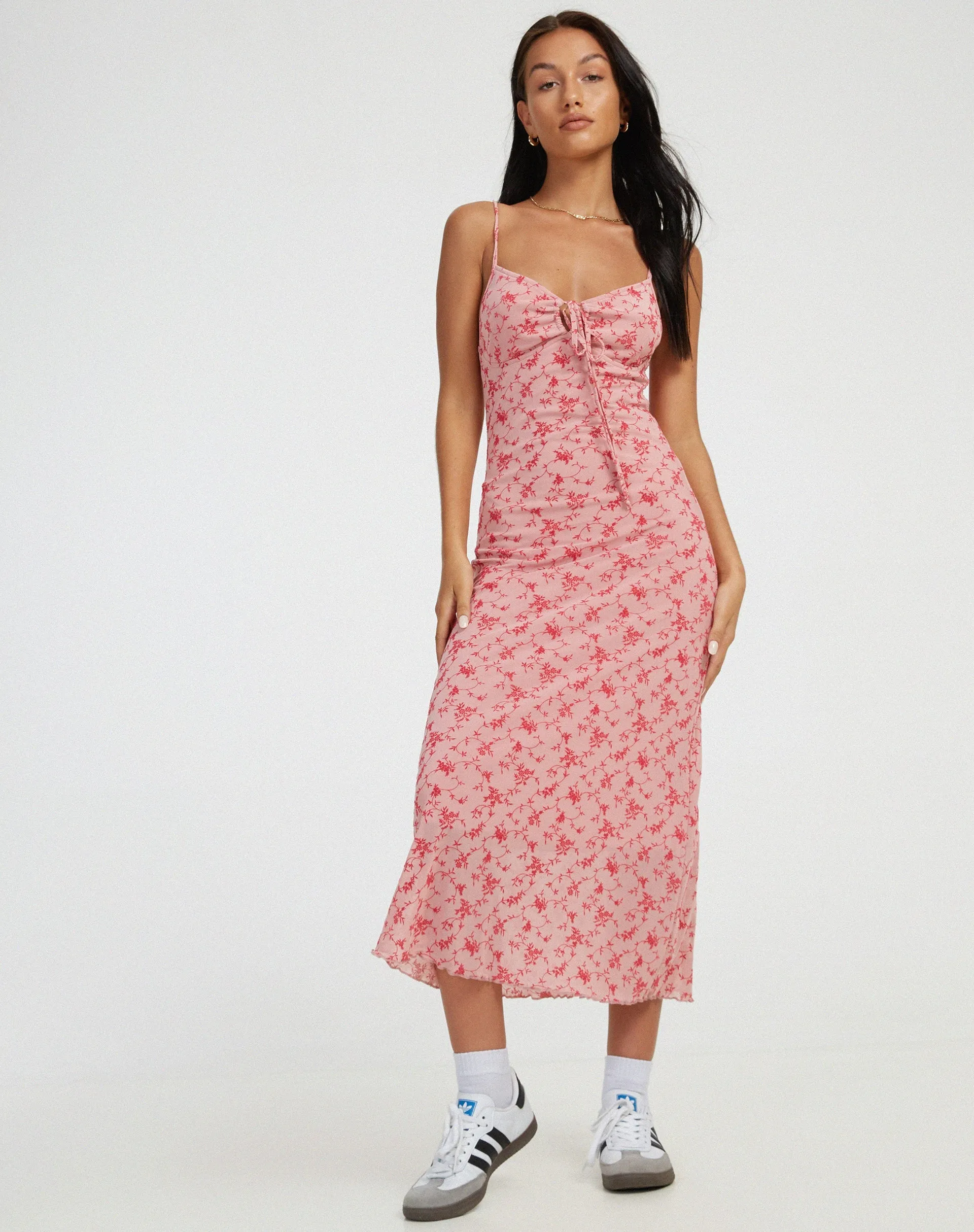 Coya Midi Dress in Love Bloom Pink Flock