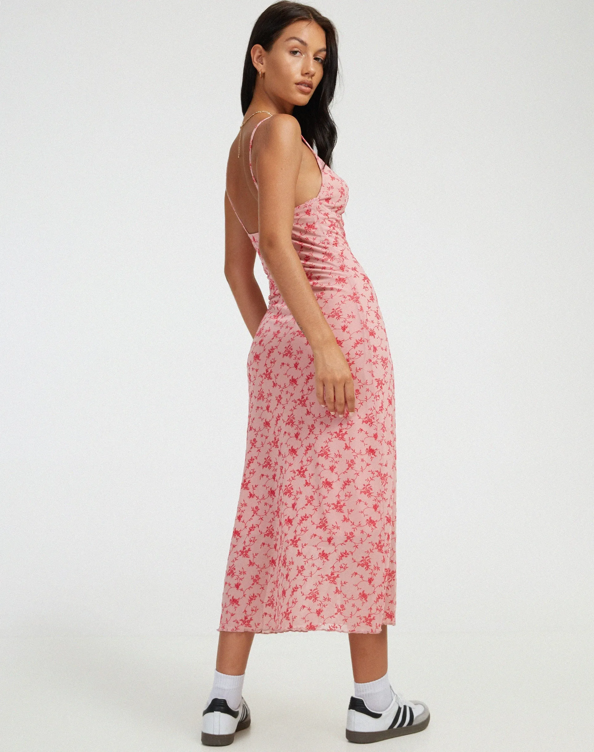 Coya Midi Dress in Love Bloom Pink Flock