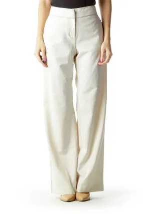 Cream Straight Leg Slacks