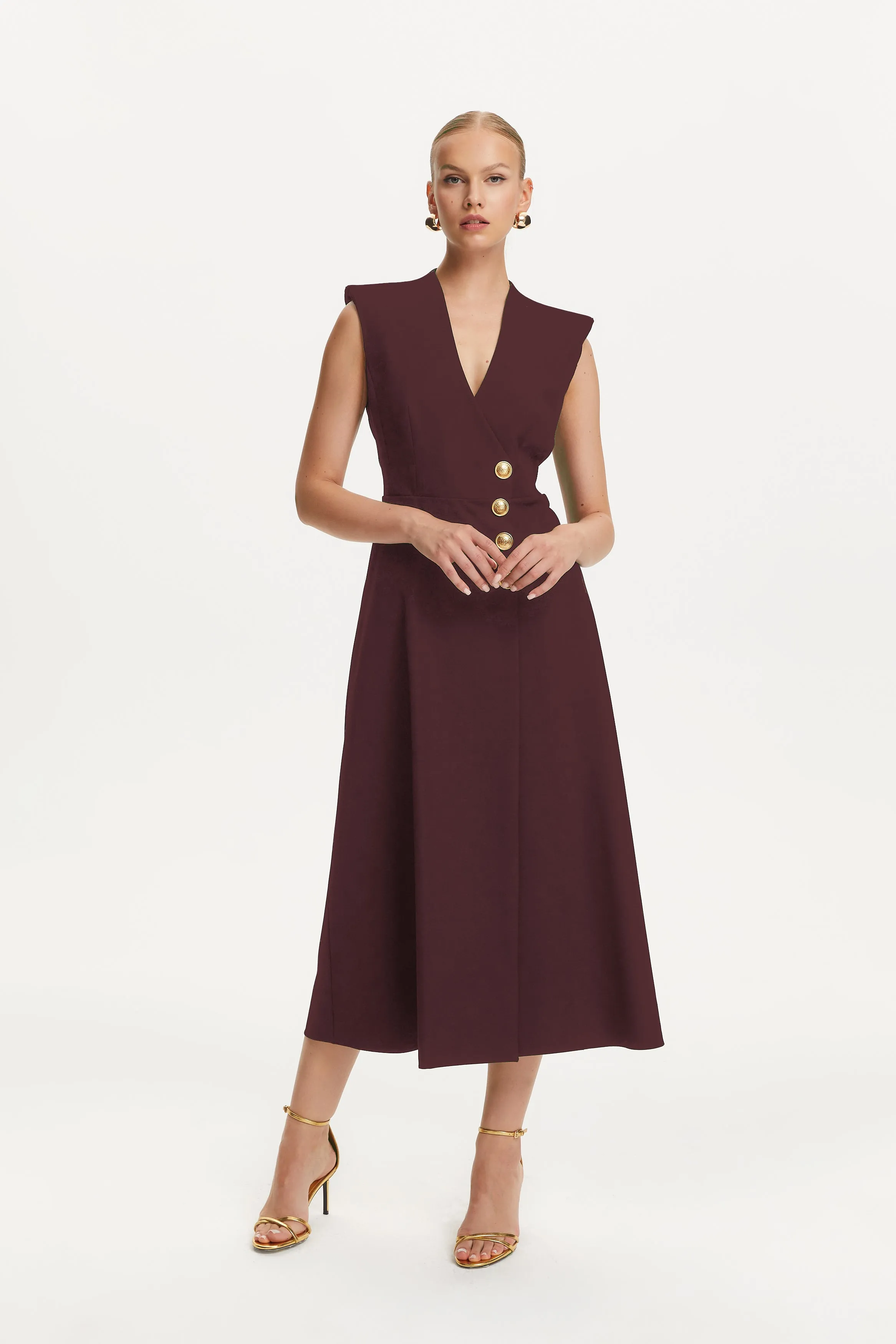 Double-Breasted Shoulder Pad Midi Dress (Final Sale)