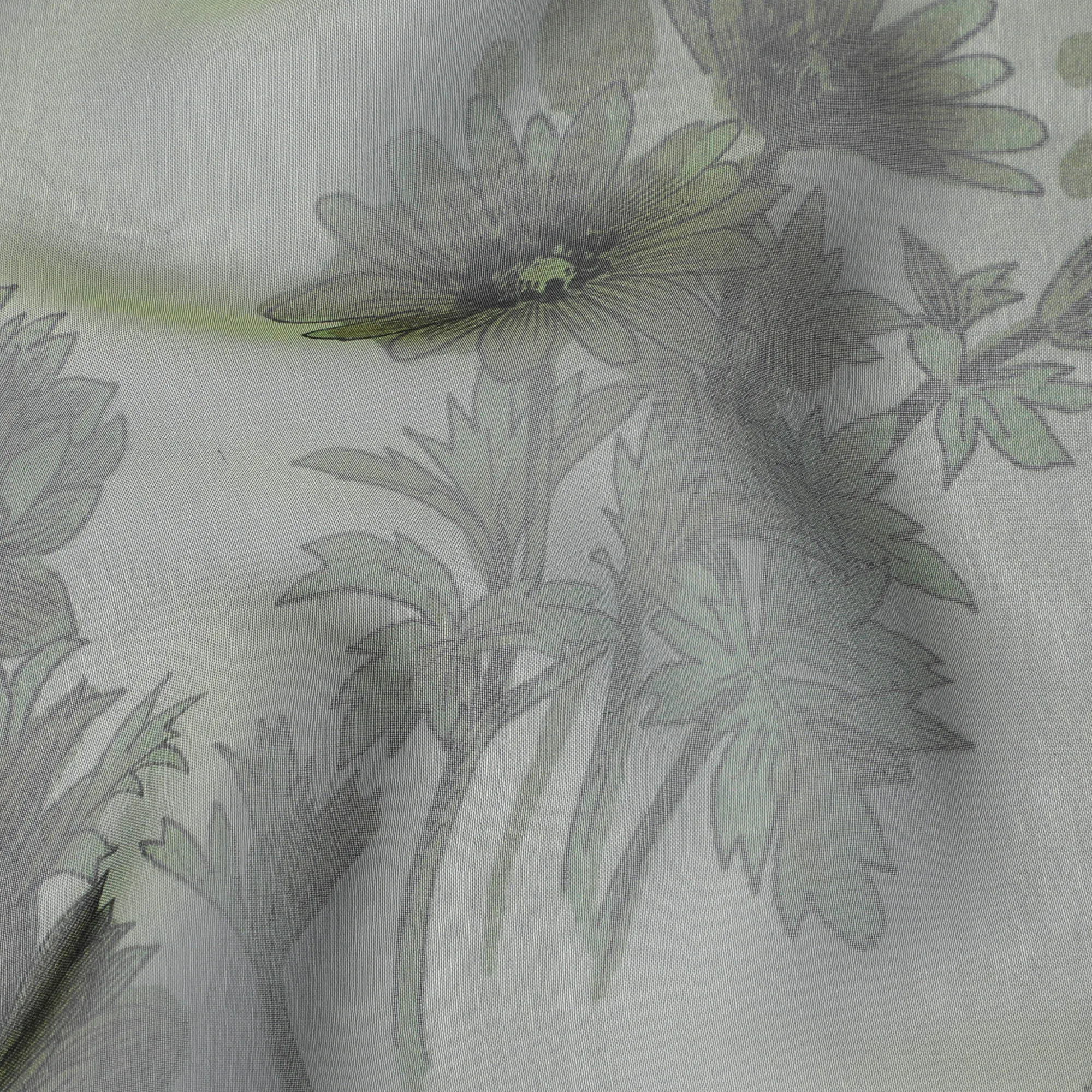 Elegant Soft Olive Floral Silk Chiffon Fabric, 110cm Width – Ideal for Bridal Wear and Special Occasions-D20098