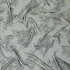 Elegant Soft Olive Floral Silk Chiffon Fabric, 110cm Width – Ideal for Bridal Wear and Special Occasions-D20098