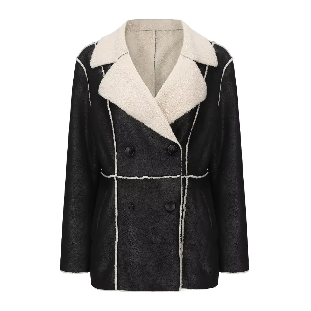 Elite Women High Quality Double Breasted Fashion Suede Trench Coat  Plush Lining Casual Wear