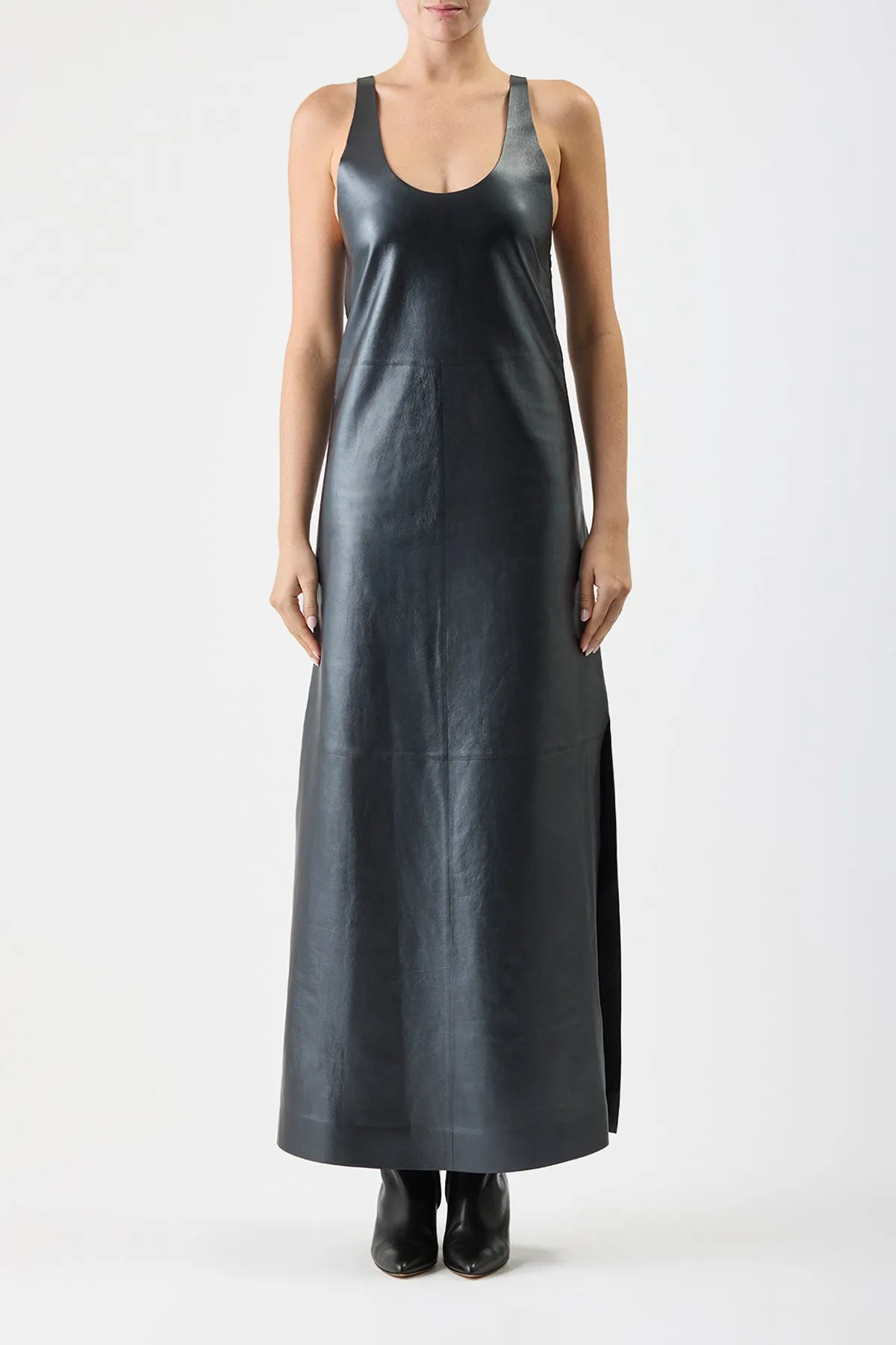 Ellson Maxi Dress in Black Metallic Nappa Leather