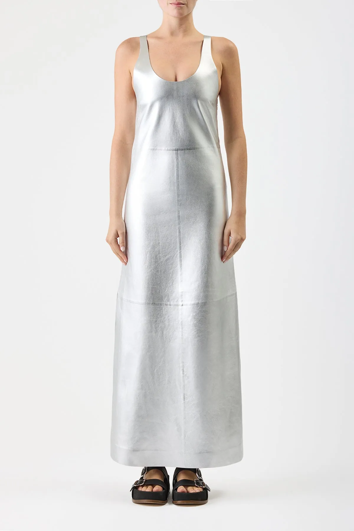 Ellson Maxi Dress in Silver Metallic Nappa Leather