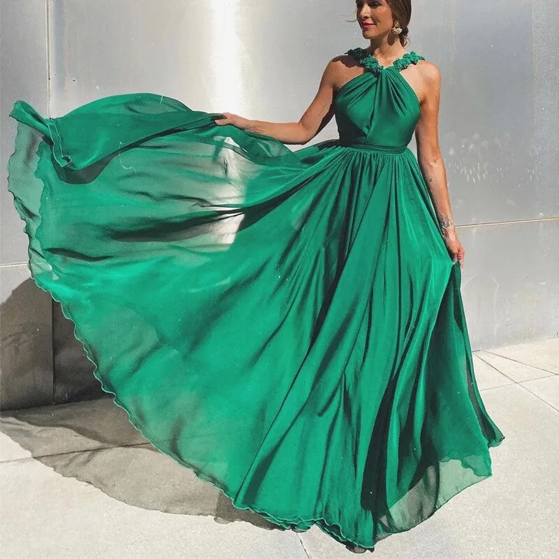 FashionSierra - Sexy Green Backless Sleeveless Cocktail Gowns A Line Backless Prom Dresses