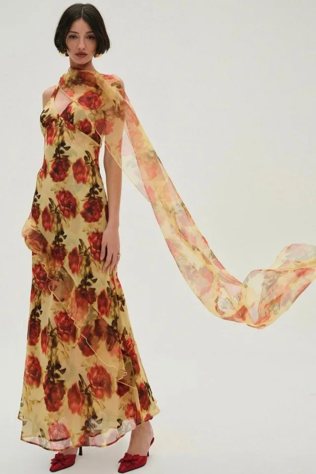 For Love & Lemons Floral Stems Maxi Dress - Yellow