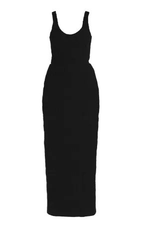 Girard Shirred Maxi Dress in Black Aloe Linen