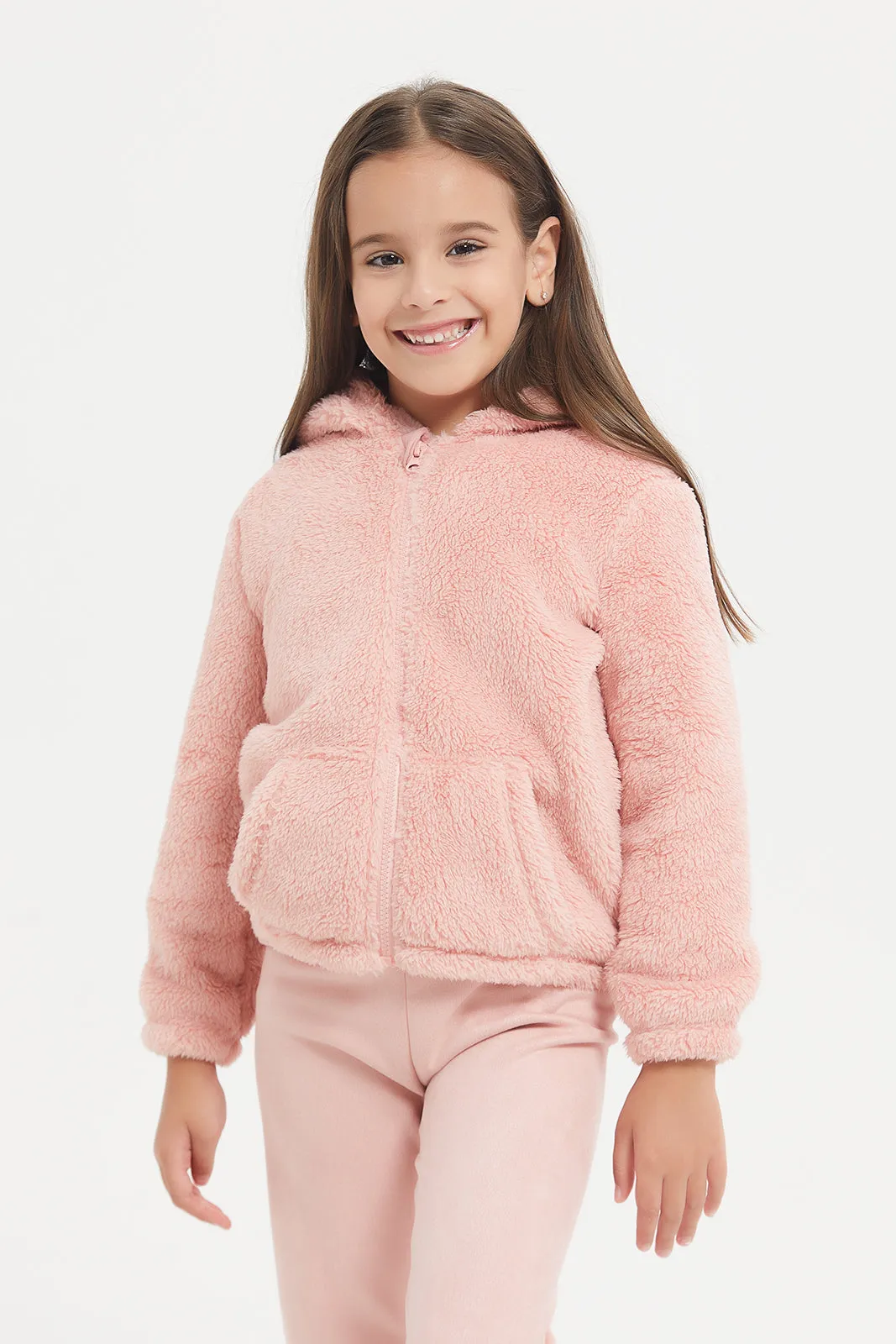 Girl Pink Rabbit Fur Sweatshirt