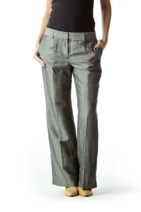 Gray Pleated Straight Leg Pants