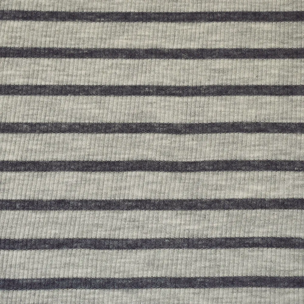 Heather Gray-Gray Rayon-Poly Stretch Spandex Stripe Rib Knit Fabric