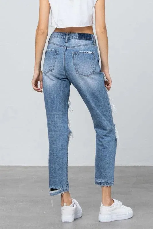 High Rise Heavy Destroyed Mom Jeans