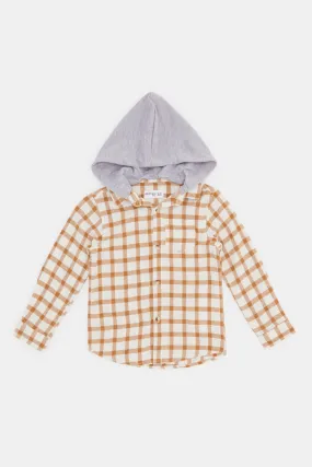 Infant Boys Brown Checked  Hoody Flannel Shirts