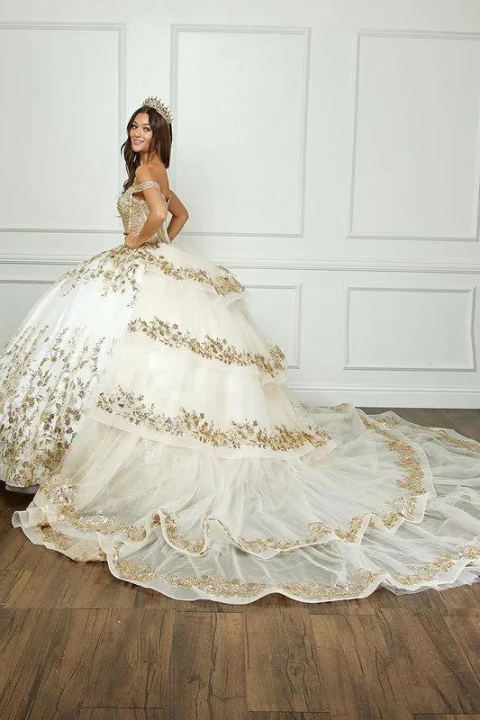 Ivory/Champagne Detachable Train With Stones and Gems Bodice