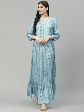 Jashvi Blue Muslin Flared Gown